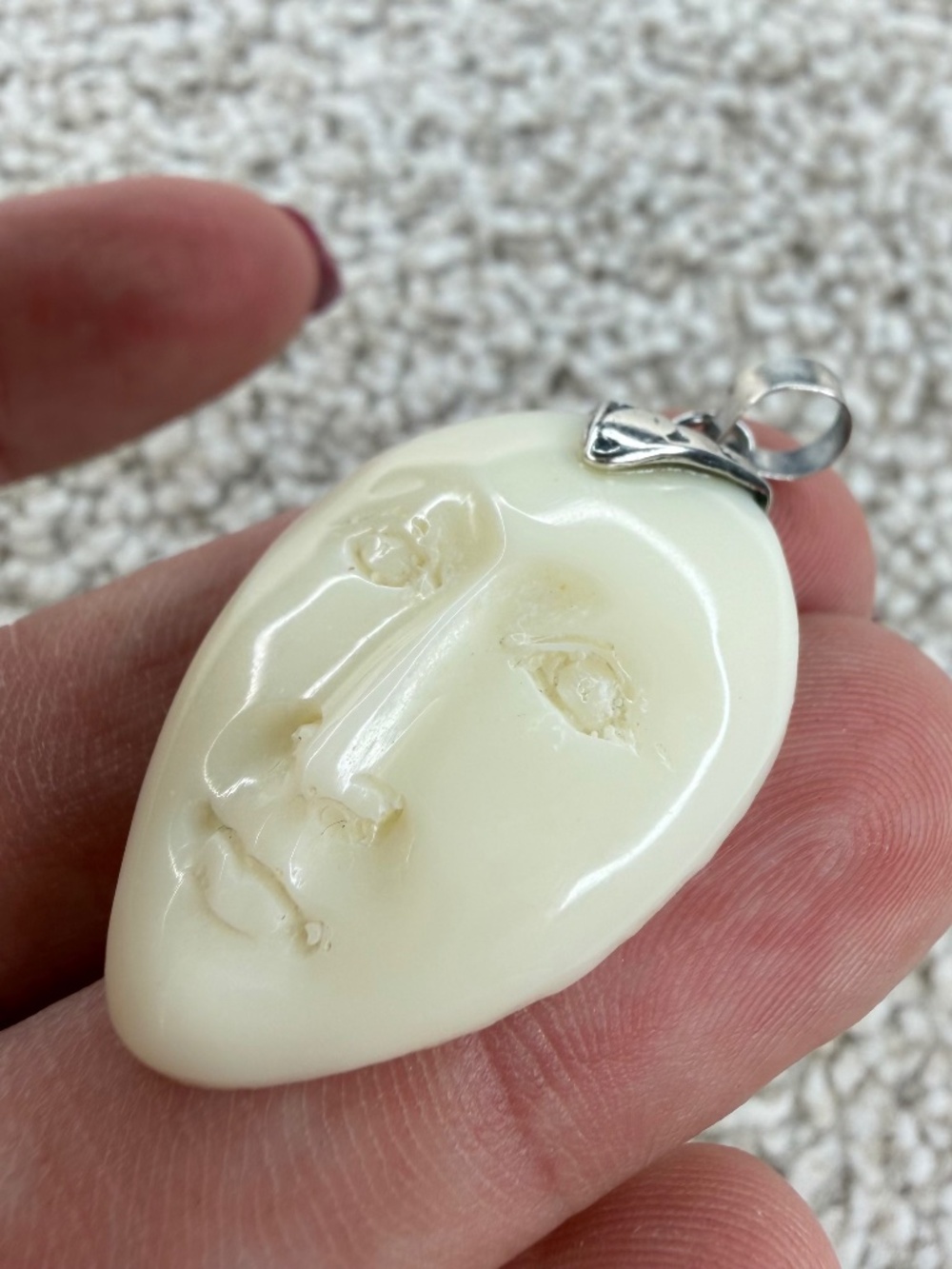 Bison Bone Carved Face Necklace Pendent